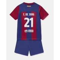 Camisa de time de futebol Barcelona Frenkie de Jong #21 Replicas 1º Equipamento Infantil 2023-24 Manga Curta (+ Calças curtas)